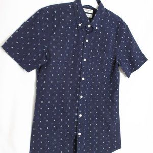 NWT GOODTHREADS Navy Blue Nautical Anchor Button Front Shirt Size Small S/S